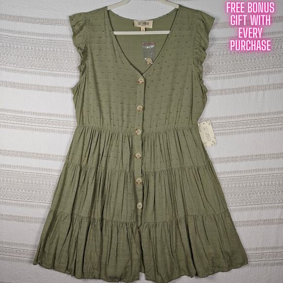 Sweet Wanderer Green Button Front Tiered Lined Dress Size XL NWT - Picture 1 of 8